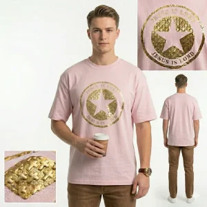 Jesus Is Lord Gold Puff Print Premium Cotton T-Shirt Men
