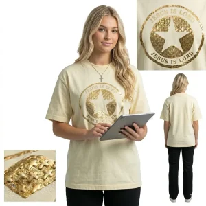 Jesus Is Lord Gold Puff Print Premium Cotton T-Shirt Ladies