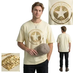 Jesus Is Lord Gold Puff Print Premium Cotton T-Shirt Men