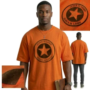 Jesus Is Lord – Premium Flock Signature T-Shirt Male Orange