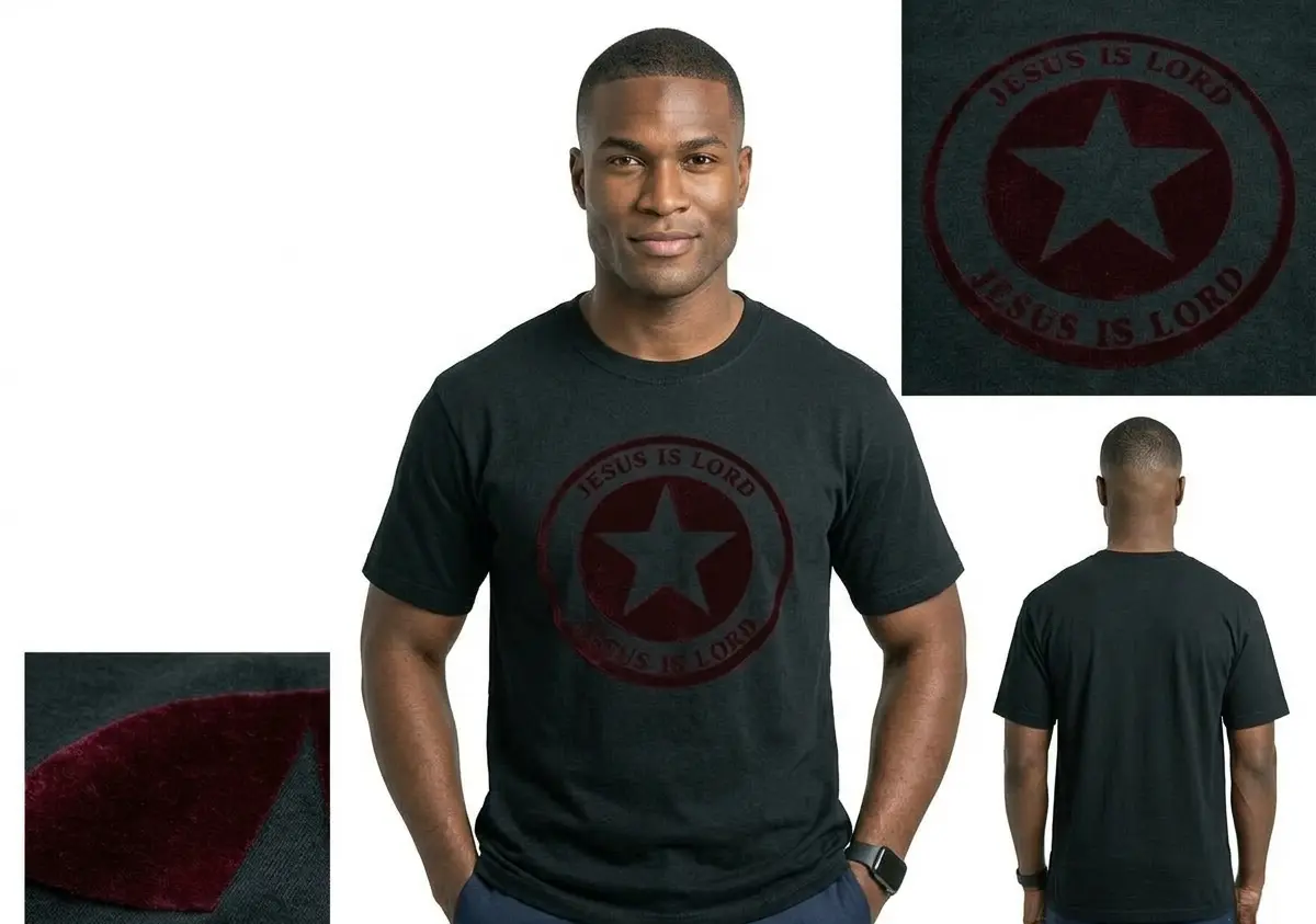 Jesus Is Lord – Premium Flock Signature T-Shirt Male Charcoal