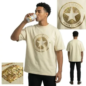 Jesus Is Lord Oversized Gold Puff Print Premium Cotton T-Shirt Men